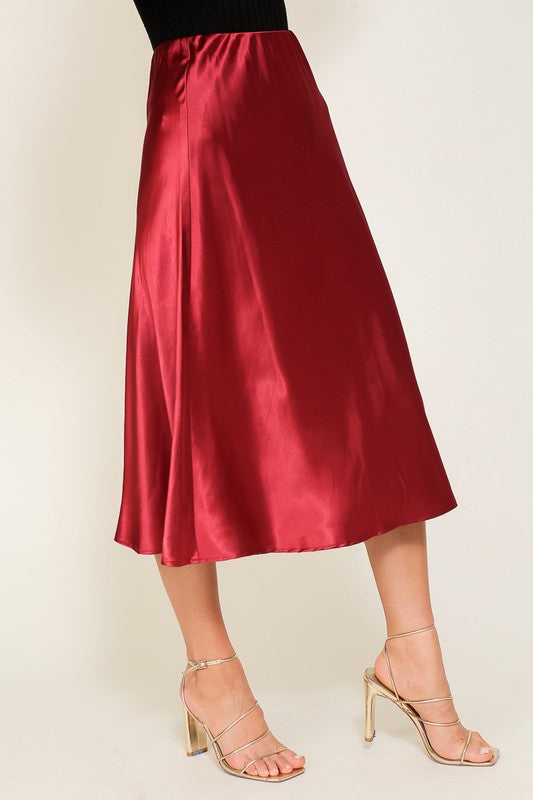 TIMING Satin Midi Flare Skirt