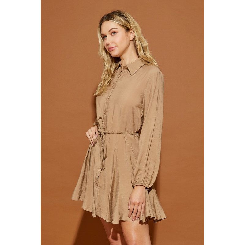 MUSTARD SEED Buttoned Down Shirt Dress with Twisted Belt