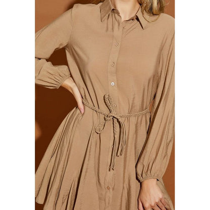 MUSTARD SEED Buttoned Down Shirt Dress with Twisted Belt