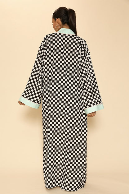 MISS SPARKLING  Maxi Textured Satin Checkered kimono