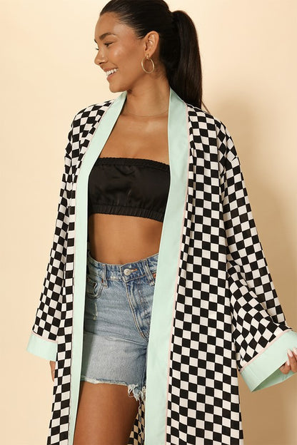 MISS SPARKLING  Maxi Textured Satin Checkered kimono