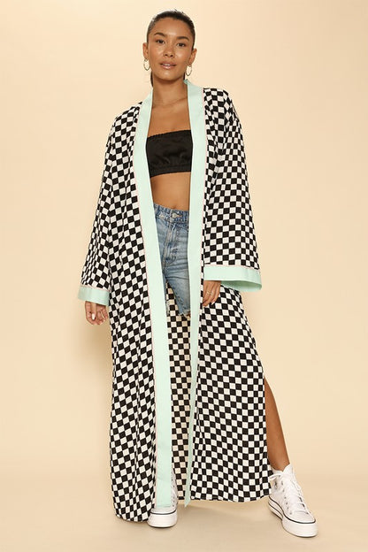 MISS SPARKLING  Maxi Textured Satin Checkered kimono