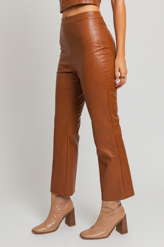 LE LIS Brown Faux Leather Straight Pants