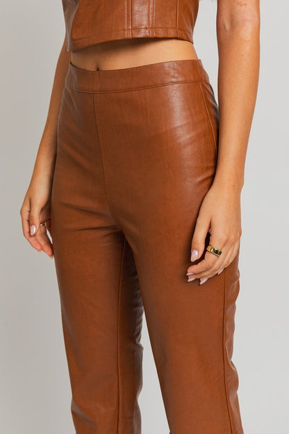 LE LIS Brown Faux Leather Straight Pants