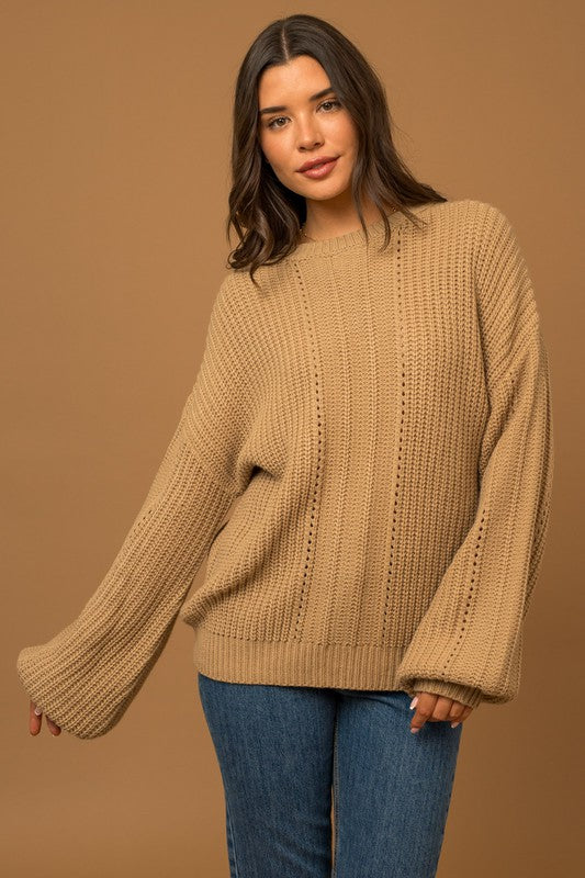 GILLI Balloon Sleeve Braid Sweater