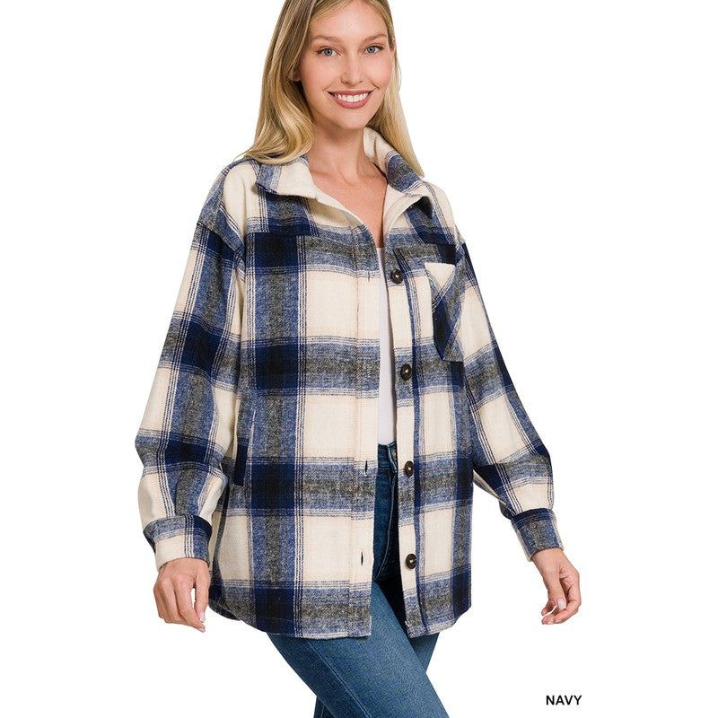 ZENANA Oversized Yarn Dyed Plaid Shacket