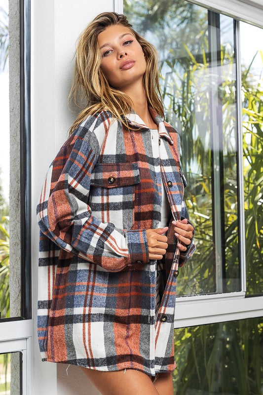 BIBI Textured Shacket With Big Checkered Point