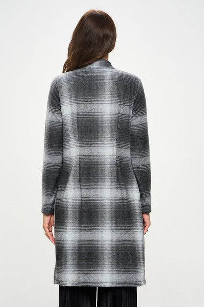 RENEE C. Charcoal Plaid Open Front Coat with Collar