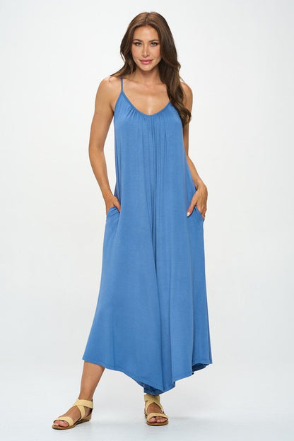 RENEE C. Blue Modal Spandex Soft Knit Jumpsuit