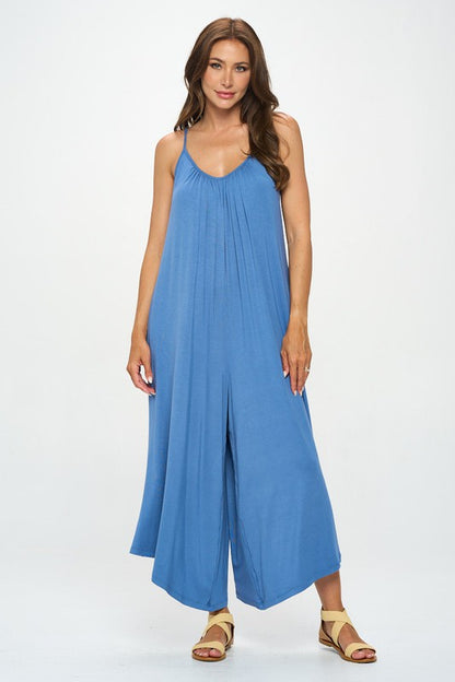 RENEE C. Blue Modal Spandex Soft Knit Jumpsuit