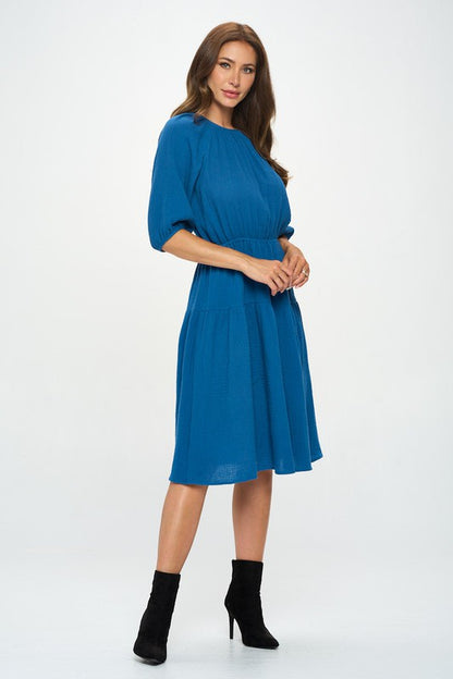 RENEE C. Cotton 3/4 Sleeve Tiered Midi Dress