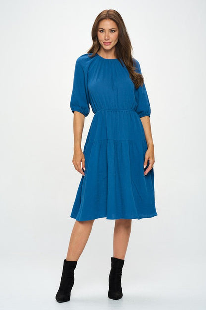 RENEE C. Cotton 3/4 Sleeve Tiered Midi Dress