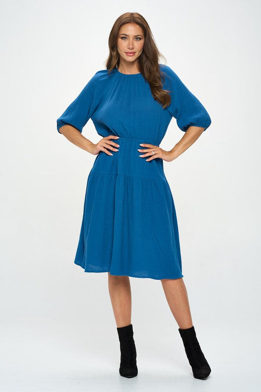 RENEE C. Cotton 3/4 Sleeve Tiered Midi Dress