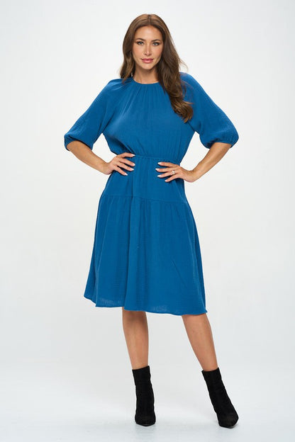 RENEE C. Cotton 3/4 Sleeve Tiered Midi Dress