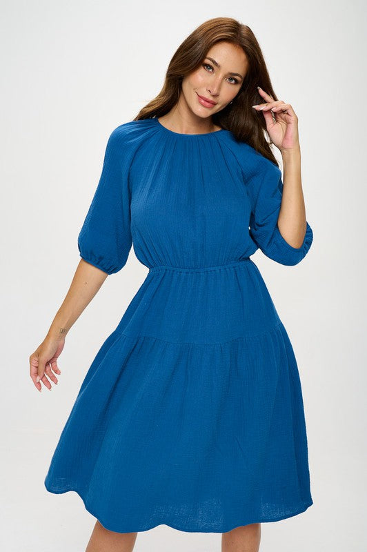 RENEE C. Cotton 3/4 Sleeve Tiered Midi Dress