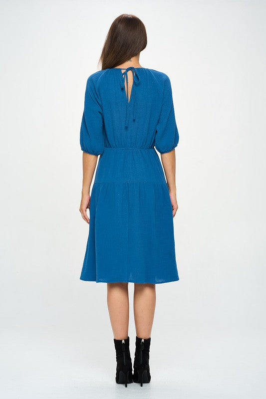 RENEE C. Cotton 3/4 Sleeve Tiered Midi Dress