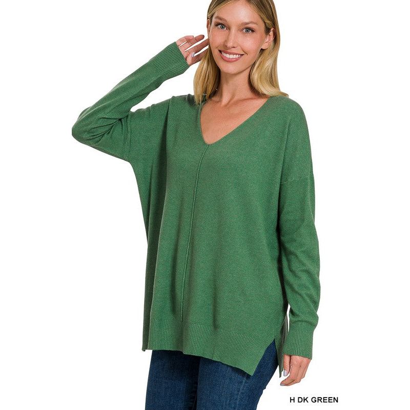 ZENANA Garment Dyed Front Seam Sweater