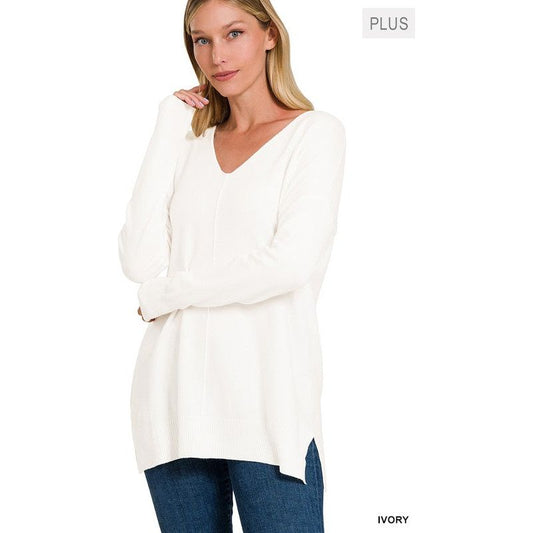 ZENANA Plus Garment Dyed Front Seam Sweater