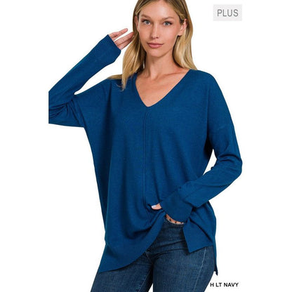 ZENANA Plus Garment Dyed Front Seam Sweater