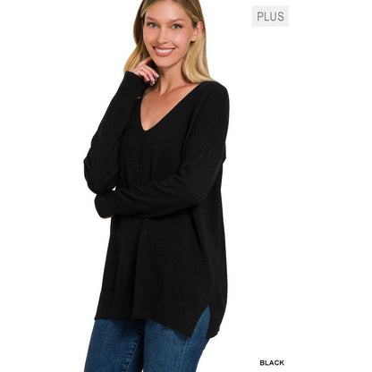 ZENANA Plus Garment Dyed Front Seam Sweater