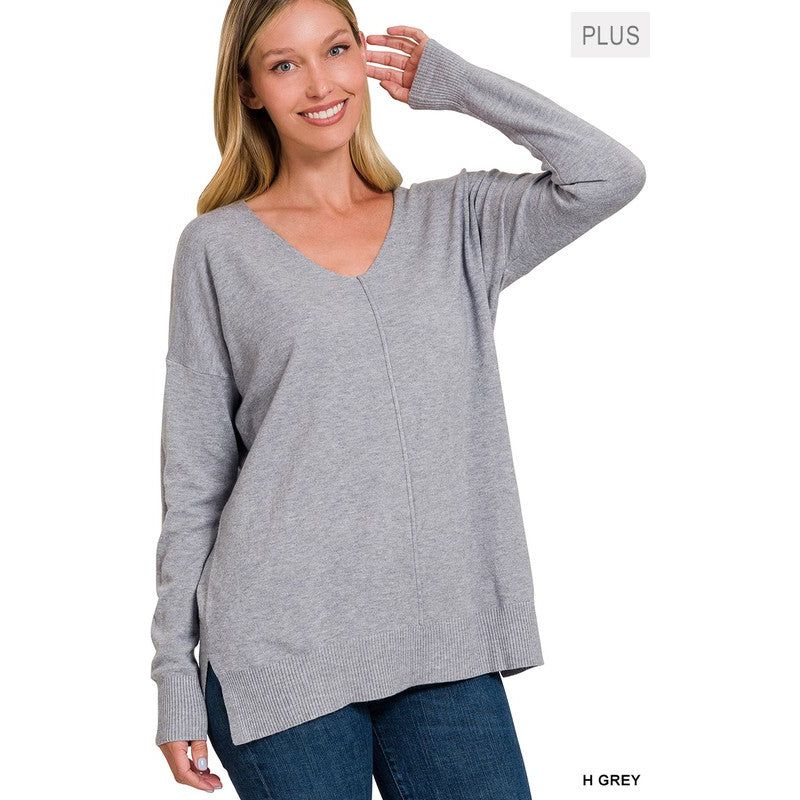 ZENANA Plus Garment Dyed Front Seam Sweater