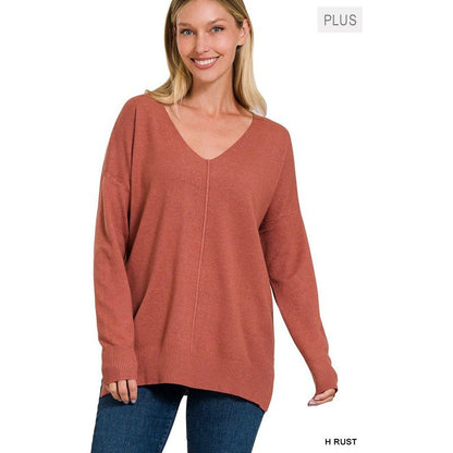 ZENANA Plus Garment Dyed Front Seam Sweater