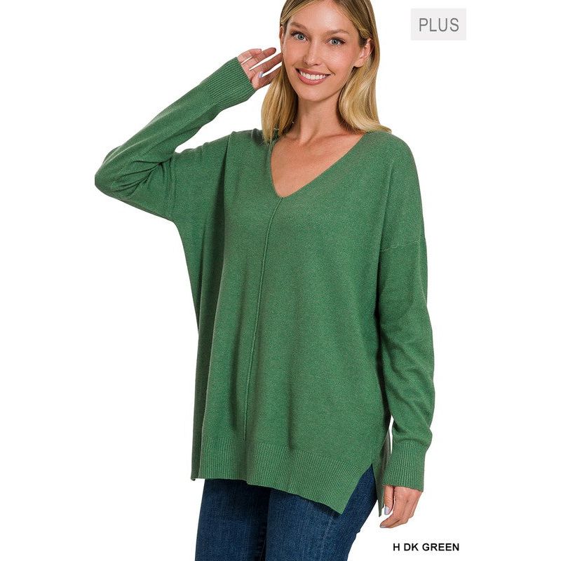 ZENANA Plus Garment Dyed Front Seam Sweater