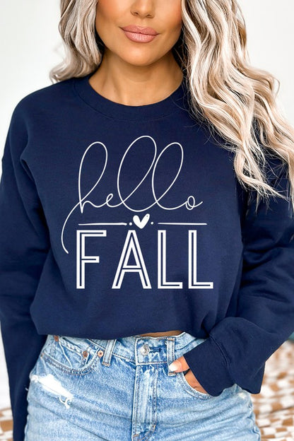 CALI "Hello Fall" Tiny Heart Graphic Sweatshirt