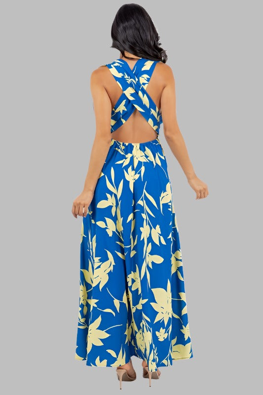 CLAUDE Sexy Floral Maxi Sundress with High Split