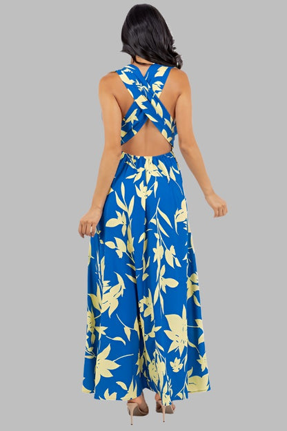 CLAUDE Sexy Floral Maxi Sundress with High Split