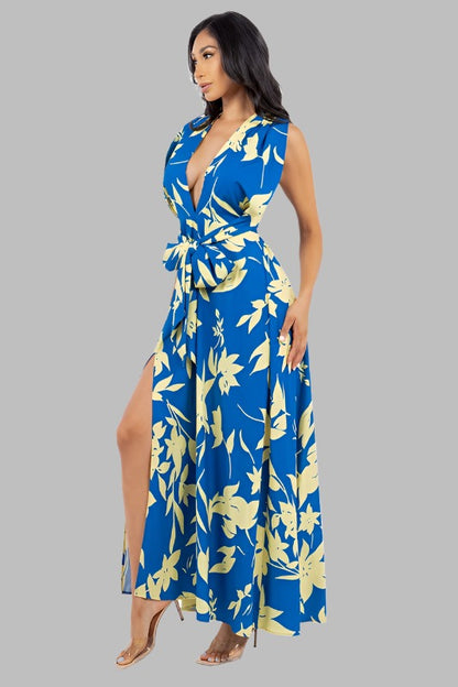 CLAUDE Sexy Floral Maxi Sundress with High Split