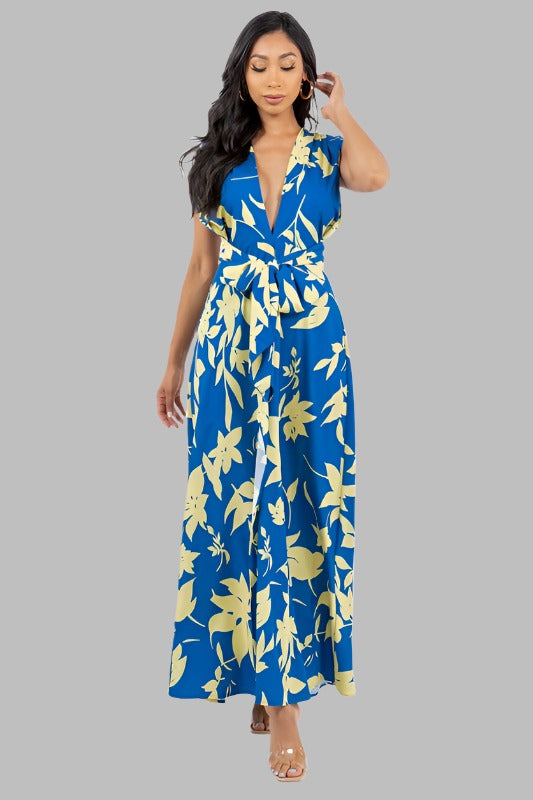 CLAUDE Sexy Floral Maxi Sundress with High Split