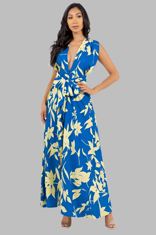 CLAUDE Sexy Floral Maxi Sundress with High Split