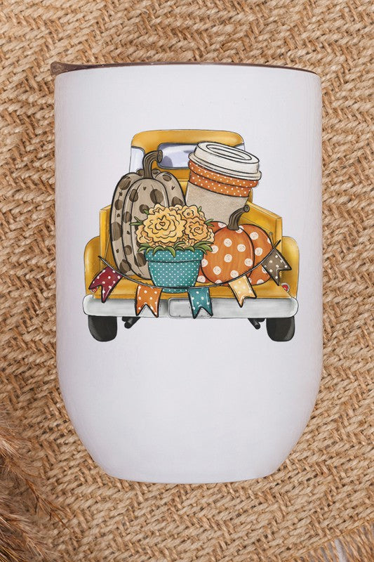 CALI "Fall Decor" Yellow Festive Truck Wine Cup