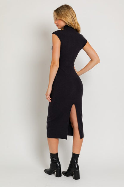 LE LIS Mock Neck Sweater Midi Dress with Back Slit