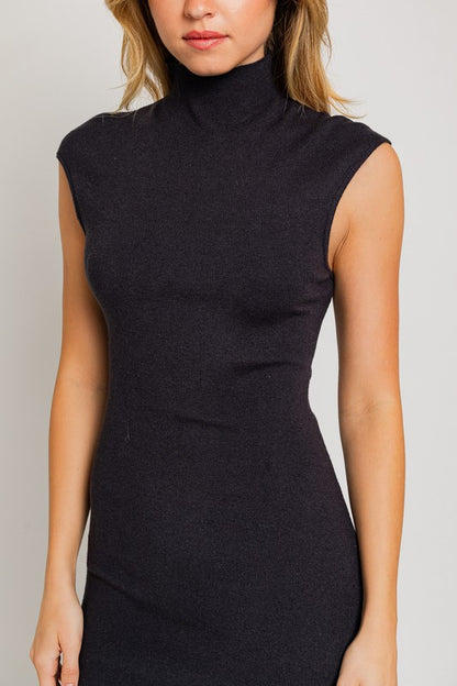 LE LIS Mock Neck Sweater Midi Dress with Back Slit