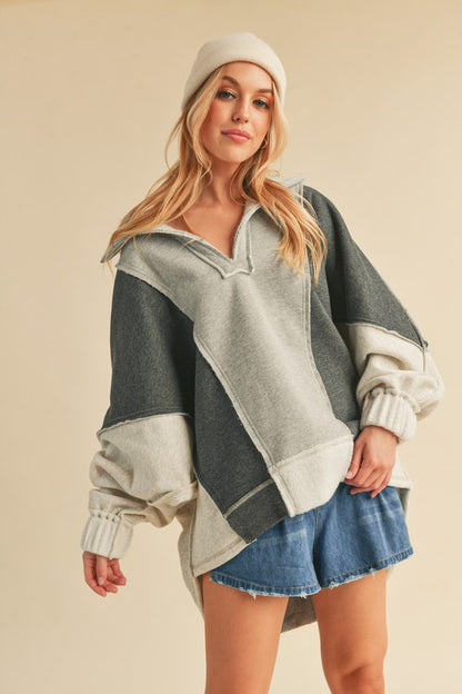 AEMI & Co. Stylish Oversized Hooded Lallie Sweatshirt with Exposed Seam