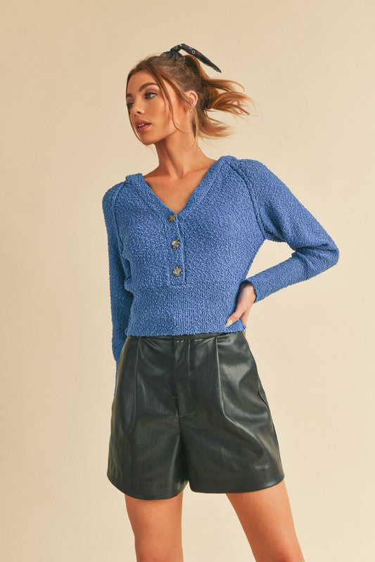 AEMI & Co. Buttoned Knit Crop Sweater