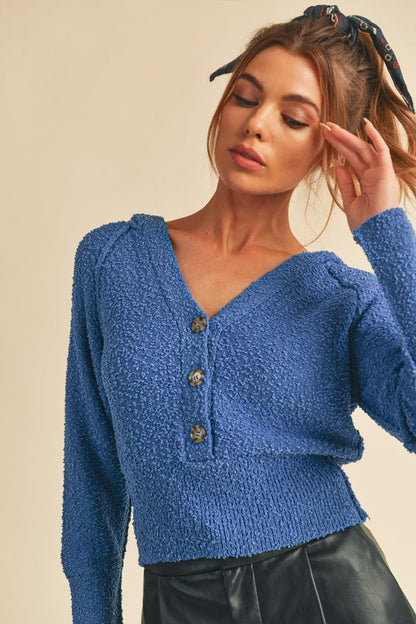 AEMI & Co. Buttoned Knit Crop Sweater