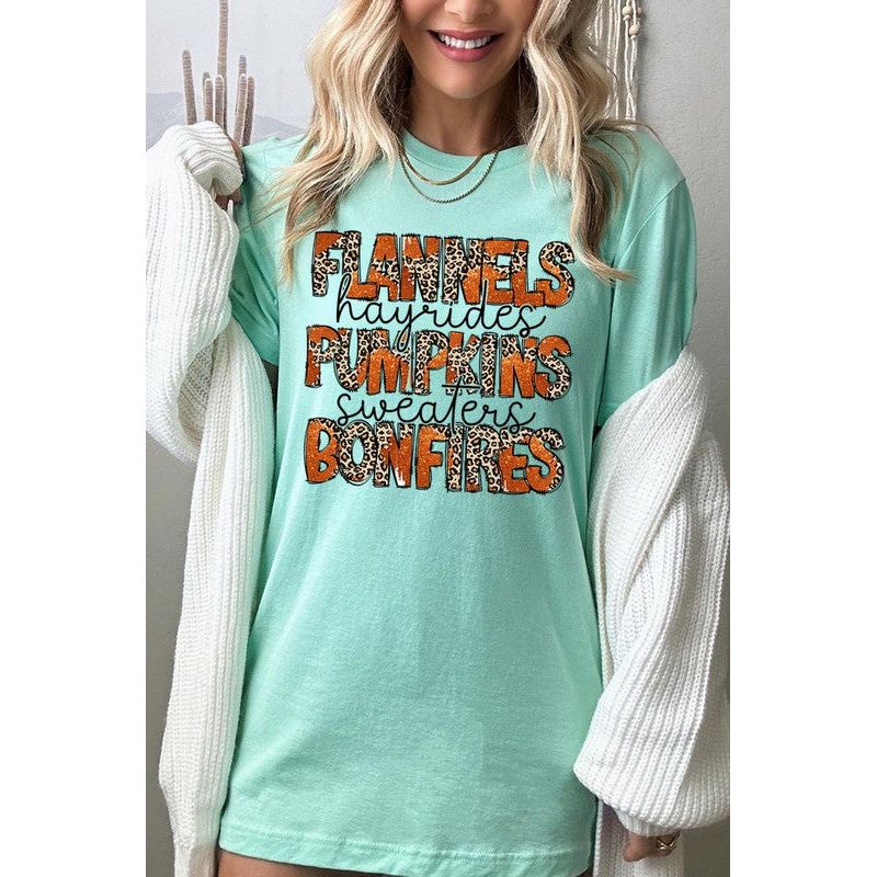 COLOR BEAR " Flannels, Pumpkins, Bonfire" Thanksgiving Fall Graphic T-shirt