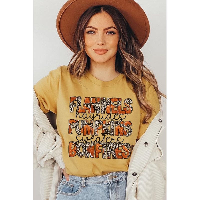 COLOR BEAR " Flannels, Pumpkins, Bonfire" Thanksgiving Fall Graphic T-shirt