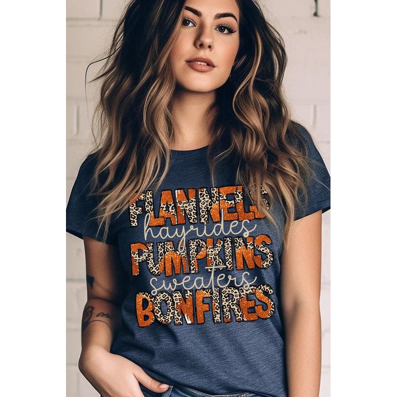 COLOR BEAR " Flannels, Pumpkins, Bonfire" Thanksgiving Fall Graphic T-shirt