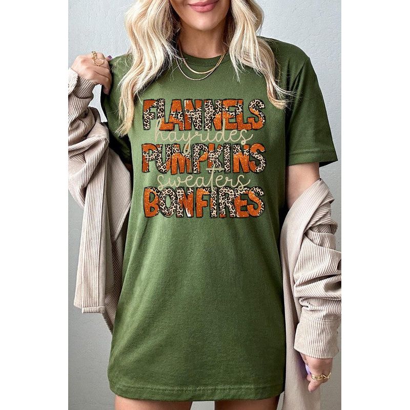 COLOR BEAR " Flannels, Pumpkins, Bonfire" Thanksgiving Fall Graphic T-shirt