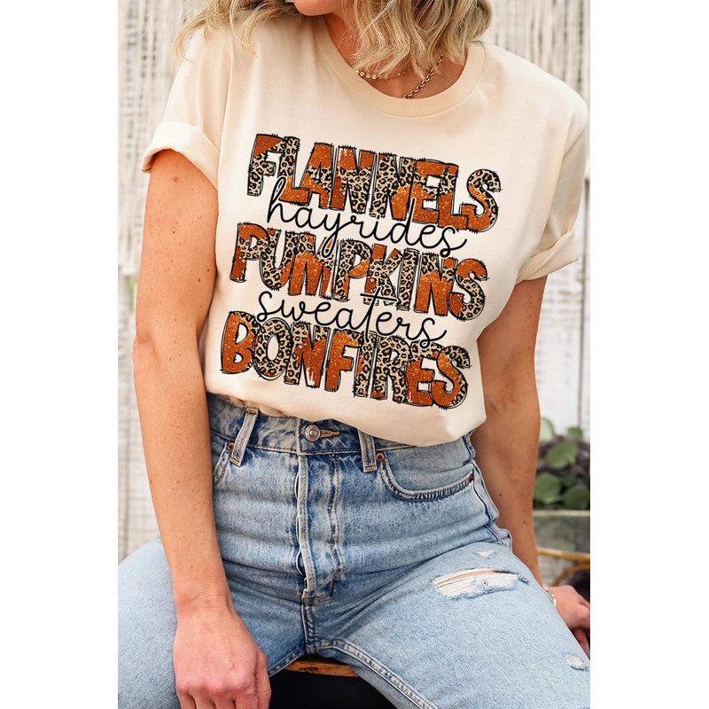 COLOR BEAR " Flannels, Pumpkins, Bonfire" Thanksgiving Fall Graphic T-shirt