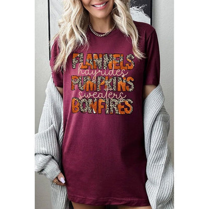 COLOR BEAR " Flannels, Pumpkins, Bonfire" Thanksgiving Fall Graphic T-shirt