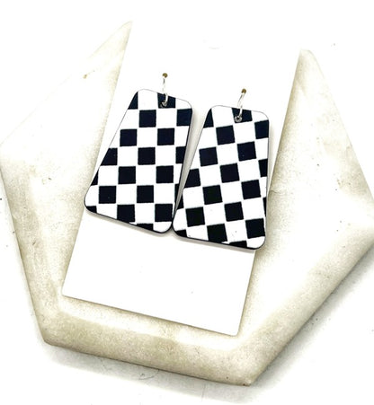 BAUBLES by B Black White Checkered Belle Acrylic Earrings