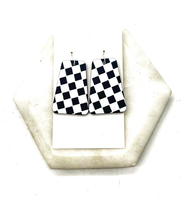 BAUBLES by B Black White Checkered Belle Acrylic Earrings