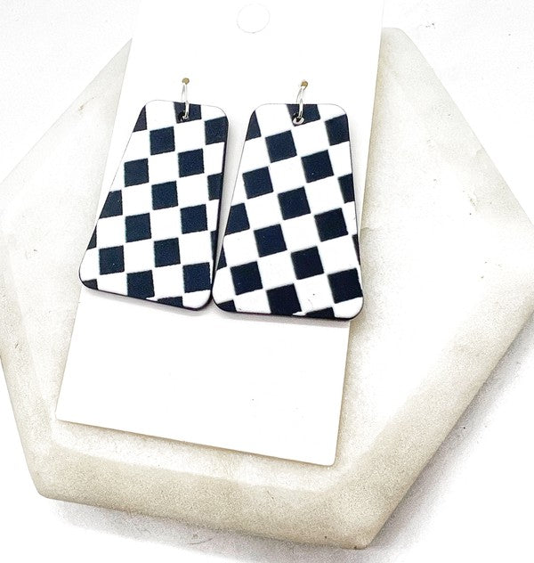 BAUBLES by B Black White Checkered Belle Acrylic Earrings