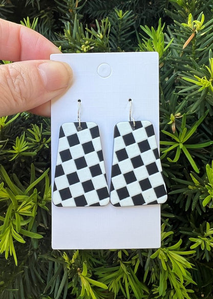 BAUBLES by B Black White Checkered Belle Acrylic Earrings