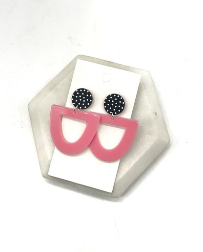 Pink Polka Dot Deco Acrylic Earrings